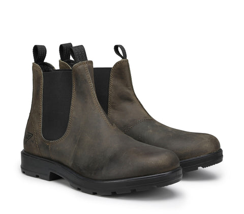 Military Green Leather Men's Beatles Boots with Elasticized Side Inserts